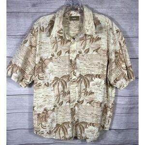 Vintage Natural Issue Hawaiian Shirt Men's Large Tropical Map Print